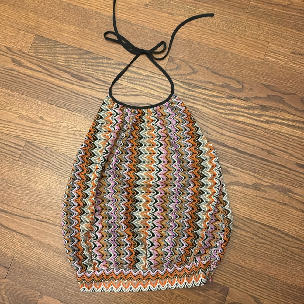 Ramy Brook multi chevron knot halter top